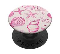 Seashells Starfish Cute Preppy Coastal Shells in Summer Pink PopSockets Adhesive PopGrip