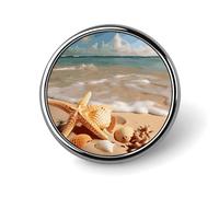 Seashells Starfish on Beach Badge Exquisite Round Alloy Brooch Cute Brooch Fashion Name Badge Lightweight Elegant Pin Compact Circular Alloy Lapel Pin for Id Club Event Souvenir Gift