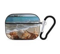 Seashells Starfish on Beach Case Cover with Keychain Shockproof Hard Shell Protective Case for 2nd/1st Generation Case for Women Men Bluetooth Earbuds Case