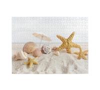 Seashells Starfish On Beach Print,500 Pieces Puzzles for Adults-Wooden Jigsaw Puzzle for Adults Elderly