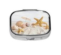Seashells Starfish On Beach Print,Meta Pill Box 2 Compartment Medicine Case,Portable Organizer,Rectangle Meta Portable Organizer Pill Box 2518 Compartment Medicine Case