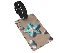 Seashells Starfish on Beach Printed Small Luggage Tags Portable Bag ID Holders with Adjustable Strap for Travel Gear