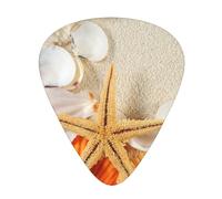 Seashells Starfish On The Sand 12 Pcs Guitar Picks, 0.46mm/0.71mm/0.96mm Thickness, Guitar Plectrum With Storage Case For Acoustic-Electric Guitar Ukulele Bass