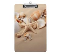 Seashells Starfish on The Sand Clipboard, A4 Acrylic Clipboards with Hanging Hook, Ultra Lightweight & Shatterproof Writing Board for Office, Nurses, 8.5" X 12.5"
