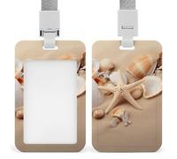 Seashells Starfish on The Sand ID Badge Holder with & Lanyard - Durable ABS Plastic, Vertical ID Card Holders, Waterproof Badge Reel for Nurse, Teacher, Office & Gym