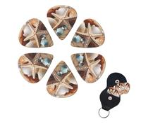 Seashells Starfish Print Guitar Picks 6 Pack Guitar Plectrums with Pick Holders Bass Picks For Acoustic Guitar Bass Electric Ukulele Includes 0.46mm, 0.71mm, 0.96mm