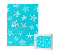 Seashells Starfishes Blue,500 Pieces Wooden Jigsaw Family Game Jigsaw Puzzles for Adults Teens