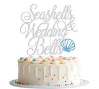Seashells & Wedding Bells Cake Topper, Last Toast on the Coast, Coastal Beach Bridal Shower Wedding Bachelorette Party Decorations, Silver and Blue Glitter