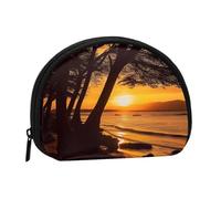 Seashore Trees Sunset Coin Purse Personalized Coin Bag for Women Men Change Purse Small Wallets with Zipper Mini Shell Coin Pouch Outdoor Shopping Change Storage Bag Handbags Gifts