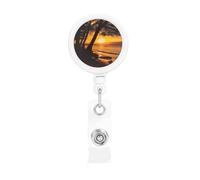 Seashore Trees Sunset Retractable Badge Reel Heavy Duty Badge Holder with Belt Clip Retractable Lanyards ID Card Holder with Keychain Name Badge Clips for Office Nurse Employee