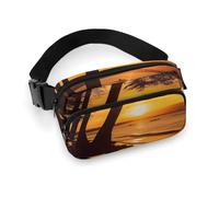 Seashore Trees Sunset Waist Bag Fashion Fanny Bag with Adjustable Strap for Outdoor Workout Cycling Unisex, white, 20x13cm, Waist Bag