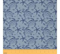 Seaside Beach Fabric by The Yard,Coastal Sea Turtle Craft DIY Projectss,Conch Seashell Starfish Soft Flannel Polyester No Stretch Sewing Craft,Nautical Ocean Themed Fabric,2 Yards,72" L x 59" W