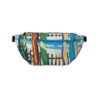 Seaside Beach Surfboard Crossbody Bag Chest Bags Waist Fanny Pack for Hiking, Dog Walking, Travel & Outdoor Activities