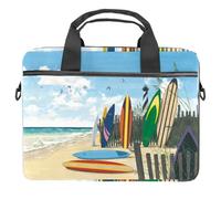 Seaside Beach Surfboard Laptop Case Bag Sleeve Portable Crossbody Messenger Briefcase w/Strap Handle, 13 14 inch