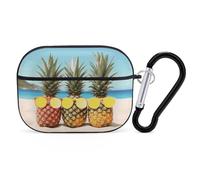Seaside Beach Yellow Geometric Pineapple AirPods Pro Case Cover with Keychain Ring PC Hard Shell Protective Case for AirPods Pro 2nd for Women Men Generation Easy Open Full Drop Protection Cover Black