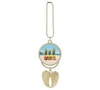 Seaside Beach Yellow Geometric Pineapple Car Hanging Ornament Rear View Mirror Pendant Lucky Presents Hanging Ornament Funny Car Pendant for Office Auto Home Decoration Golden-Style