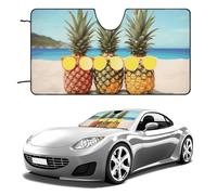 Seaside Beach Yellow Geometric Pineapple Car Windshield Sun Shade Keep Car Interior Cool 51"x28" Folding Front Window Sun Shade, Heat Shield for SUV, Truck, Blocks UV