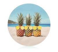 Seaside Beach Yellow Geometric Pineapple Cutting Board for Kitchen Mini Cheese Chopping Board Round Tempered Glass Chopping Block for Picnic Cutting Pizza Meat Fruit(7.9 Inch)