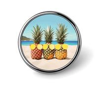 Seaside Beach Yellow Geometric Pineapple Round Badge Cute Enamel Lapel Pin Brooches Button Pin Personalized Clothing Decoration Unisex Badge Holder Hats Bags Shirts Decor