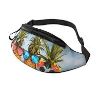Seaside Beach Yellow Geometric Pineapple Sport Waist Bag Travel Bumbags with Zipper and Earphone Hole, Running Fanny Pack Waist Pack with Adjustable Belt for Men Women