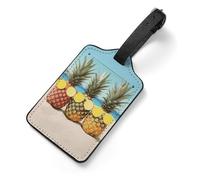 Seaside Beach Yellow Geometric Pineapple Tag Luggage with Name Card Identifiers Leather Identifiers Travel Tags Backpack Tag for Long Flight Must Travels Gift Airport Essentials 2.8 X 4.7 in