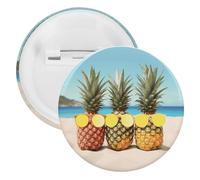 Seaside Beach Yellow Geometric Pineapple Tinplate Badge Personalized Round Brooch Large Craft Button Suitable for Teachers, Nurses, Doctors, Staff, Party Gift Accessories, 20pcs, Plastic, plastics