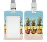 Seaside Beach Yellow Geometric Pineapple Vertical Badge Holders for Office, Retractable Badge Reel