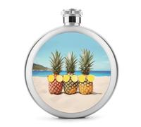 Seaside Beach Yellow Geometric Pineapple Whiskey Flasks, Small Portable Travel Liquor Flask, Stainless Steel Leak Proof Flask for Wedding Party, Groomsman, Bridesmaid Gift- 5oz