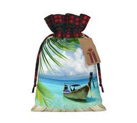 (Seaside Boat Coconut Leaves) Drawstring Gift Bags Holiday Present Goody Bags For Xmas Party S