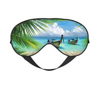 Seaside Boat Coconut Leaves Print Sleep Mask Eye Masks Blindfold Eye Cover Eyeshade for Night Sleeping Travel Airplane Ues