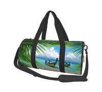 Seaside Boat Coconut Leaves Print Travel Duffel Bag, Foldable Gym Bag Overnight Weekend Bags for Women, Large Holdall Bag Cabin Bag for Sports and Travel