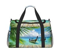 Seaside Boat Coconut Leaves Print Womens Sports Bags Travel Bag - Gym Tote Bag with Compartment,Duffel Bags for Men,Ladies Holdall,Carry On Weekend Travel Handbags for Women
