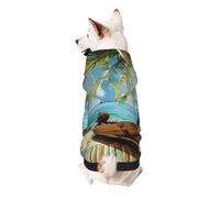 Seaside Boat Coconut Leaves Printed Dog Hoodie Soft Dog Sweatshirt Cute Cat Dog Clothes for Small Dogs Kitten Puppy, 2XL