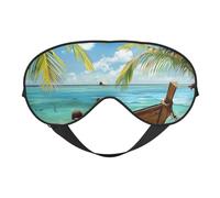 Seaside Boat Coconut Leaves Printed Eye Mask,Blackout Sleep & Eye Mask for Women,Sleep Mask with Adjustable Strap, Suitable for Both Bedtime and Travel