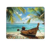 Seaside Boat Coconut Leaves Printed Gaming Mouse Pad 10.3x8.3 Inches, Non-Slip Rubber Base Laptop Mousepad Desk Mat with Stitched Edges for Gamer, Office, Home