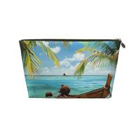 Seaside Boat Coconut Leaves Printed Travel Toiletry Bag - Handbag Organizer, Purse Organiser Insert Handbag,Inner Storage Bag in Bag with Zipper Bag