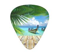 Seaside Boat Coconut Leaves Stolmx Guitar Pick Set - Full Print Design, 3 Thicknesses Available