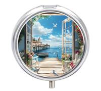 Seaside Boat Scenery Pill Case Travel Medicine Organizer Box