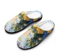 Seaside Bouquet Hydrangea Flowers Slippers Women Winter Warm Cotton Hotel Slippers Anti-Slip Indoor Slip-Ons House Shoes 7-8(39-40