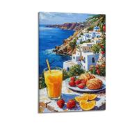 Seaside Breakfast Wall Art, Fresh Print, Life Poster, Refreshing Canvas Picture, Inviting Decor for Living Room Artistic Wall Mural Modern Hanging Decor Poster24x36inch(60x90cm)