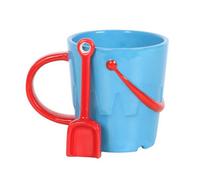 Seaside Bucket Shaped Ceramic Mug With Spade Spoon - Blue & Playful