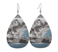 Seaside City Leather Earrings Dangle Drop Earring Lightweight Teardrop Earrings Vintage Bohemian Earring for Women Christmas Birthday Gift Fashion Jewelry