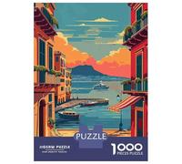 Seaside City Street Scene 1000 Piece Jigsaw Puzzle Paper for Adults Sunset View Puzzle Game Home Decor 52x38cm/1000pcs