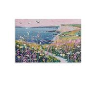 Seaside Cliff Landscape Canvas Wall Art, Coastal Ocean Beach Flowers Picture Painting on Canvas, Print Poster Decoration Artwork for Home Living Room Bedroom Wall Decor Unframe 16x24inch(40x60cm)