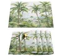 Seaside Coconut Tree Placemats Set of 4, 12" x 18", Cloth Table Mats, Washable Place Mats for Dining Table Home Kitchen Decor