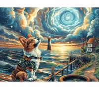 Seaside Corgi 500 Piece Premium Jigsaw Puzzle Magical Cosmic Creatures Adult Jigsaws Educational Game Hobby Home Decor Winter Gift Durable Wooden Cardboard 500 PCS/52×38cm