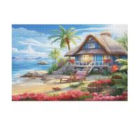 Seaside Cottage Wooden Puzzles Jigsaw Puzzle 1000 Pieces for Adults Creative Difficult Challenging Game （75×50cm）