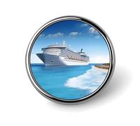 Seaside Cruise Ship Badge Holder Exquisite Round Badge with Picture Pin DIY Button Badges Personalized Metal Button Pin Fashion Brooch Crafts Gifts Clothes Decorative Pins
