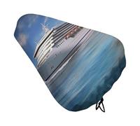 Seaside Cruise Ship Bike Seat Cover Waterproof Oxford Fabric, Universal Adjustable Bicycle Saddle Cover with Drawstring Easy Install Protective Rain Dust Covers for Women Men