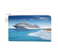 Seaside Cruise Ship Coin Purse with Zipper Coin Wallet Coin Pouch Canvas Change Purse Pouch Zero Wallet Coin Bag